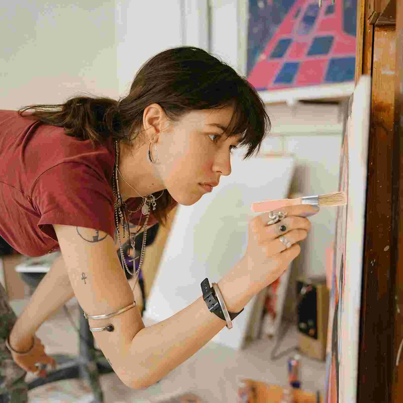 

2 Pcs Finishing Brush Stencil Oil Acrylic Cleaning Tools Chip Brushes Varnish Painting