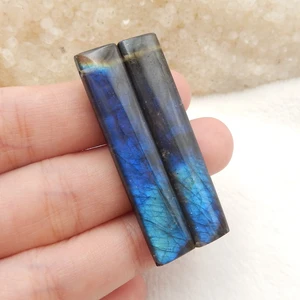 Серьги и серьги из натурального камня, лабрадорит, обсидиан, комплект из бусин и серег, 44x8x5 мм, 7,7 г