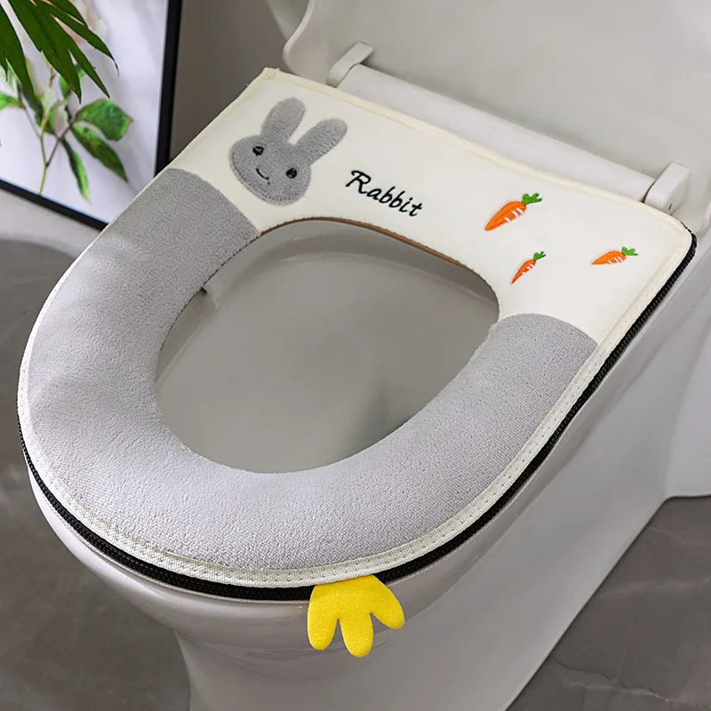 

Household Toilet Seat Zipper Cute Toilet Cover Four Seasons Universal Waterproof Plus Velvet Thickening Toilet Seat Cover