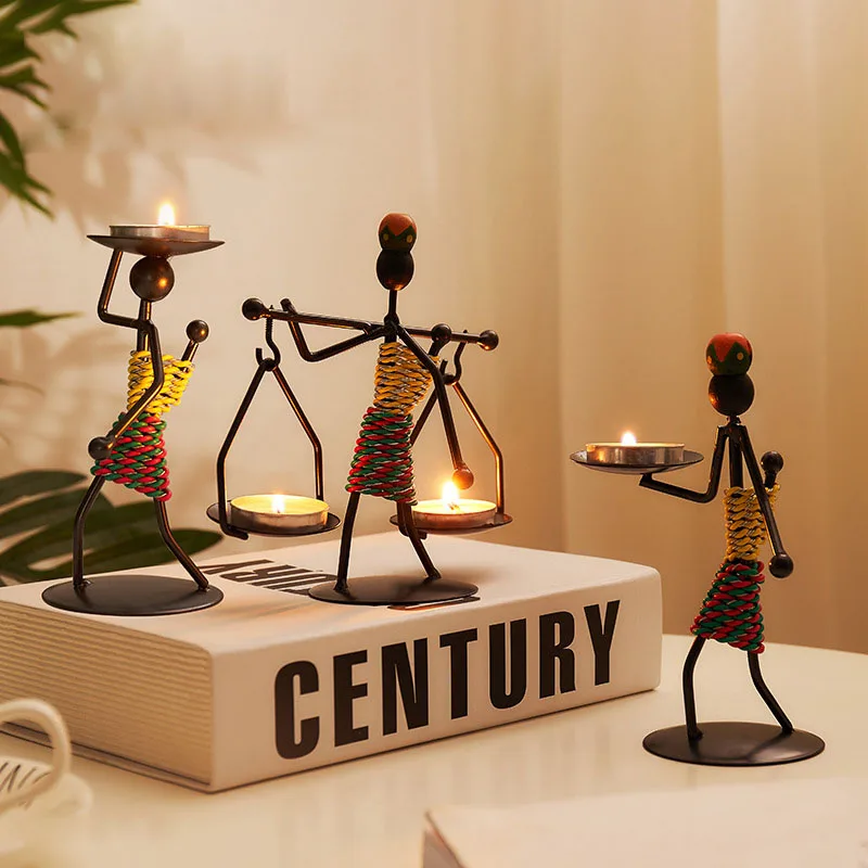 Strongwell Nordic Metal Doll Candlestick Handmade Art Crafts Figurines Abstract Character Candle Holder Home Decoration Gift | Дом и сад