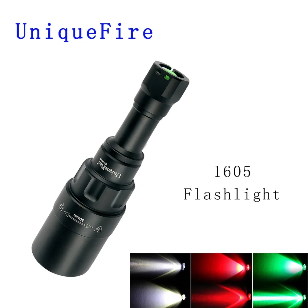 

UniqueFire 1605 T50 XRE LED Flashlight (Red/White/Green Light) 3 Modes Torch Zoomable Lamp Aluminum for Camping Hunting