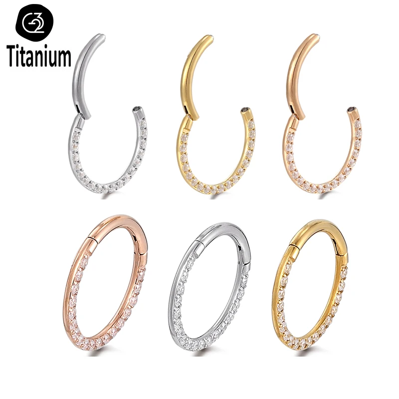 

1PC ASTM F136 Titanium Piercing Earrings High Quality Zircon Hoop Hight Segment Nose Rings Clicker Septum Tragus Helix Jewelry