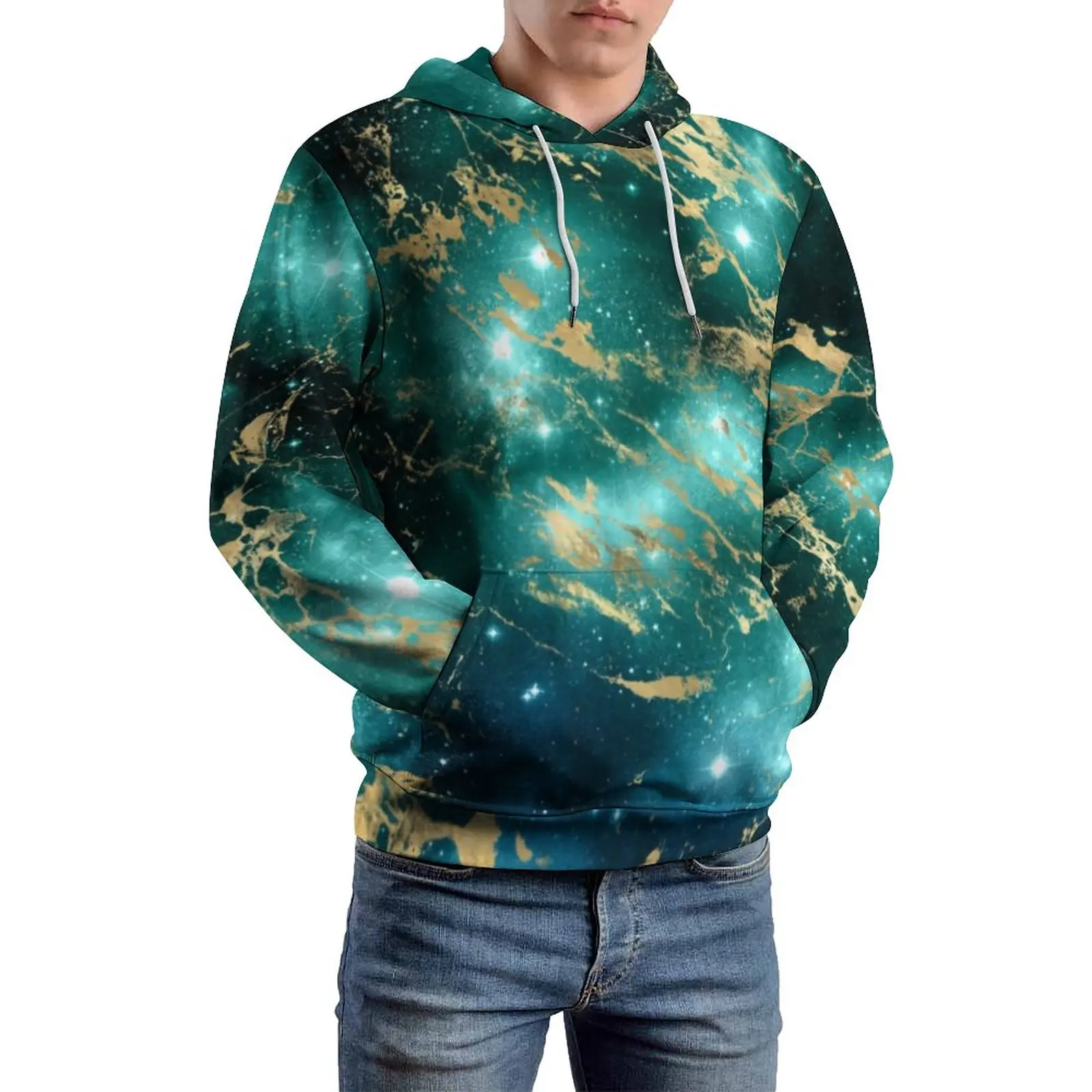 

Black Green Starry Night Casual Hoodies Men Space Marble Print Loose Hoodie Long Sleeve Y2k Graphic Sweatshirts Big Size 4XL 5XL