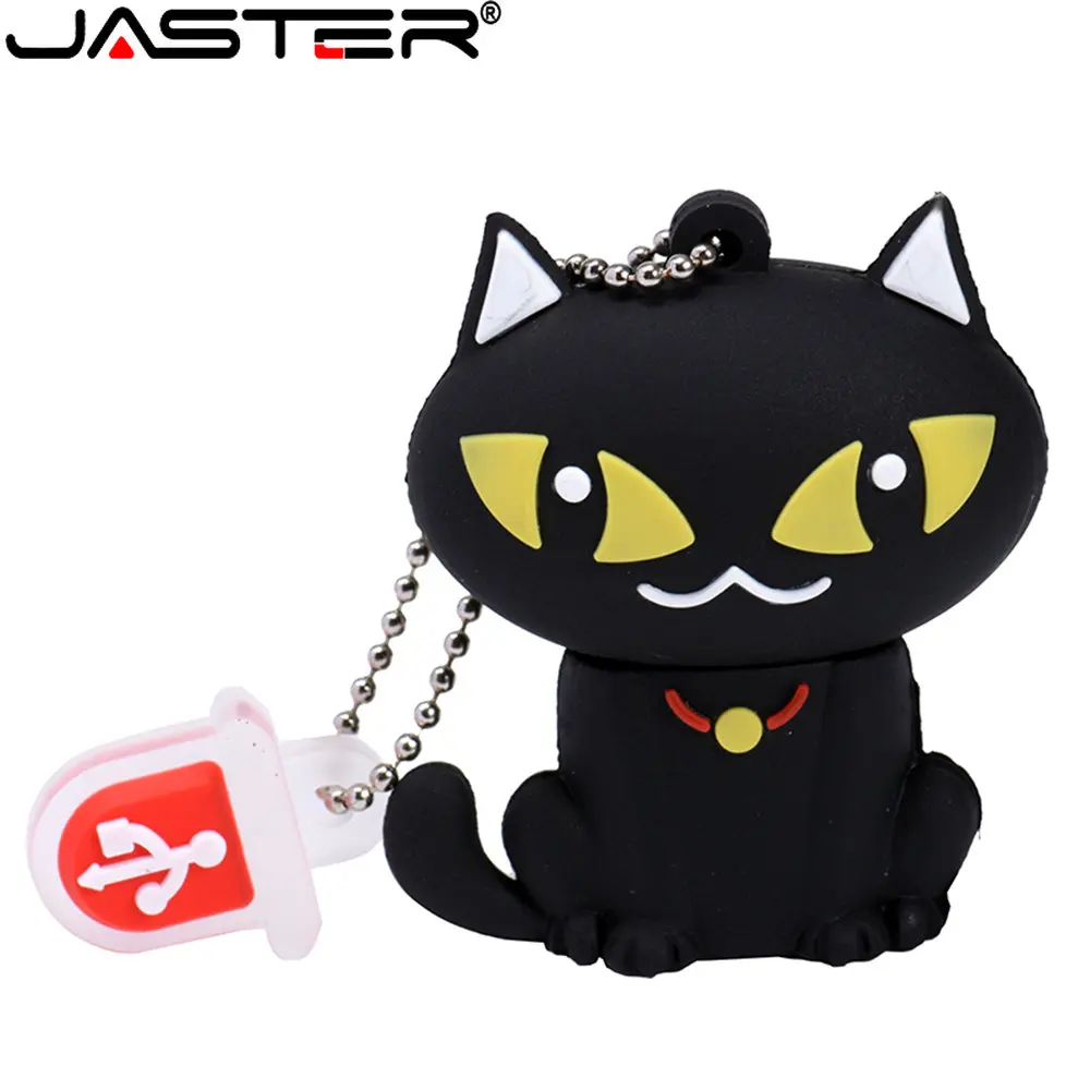 JASTER Cartoon A black cat USB 2.0 Flash Drive 100% Real Capacity 64GB 128GB Creativity Pen Drives Student Gifts Memory Stick images - 6