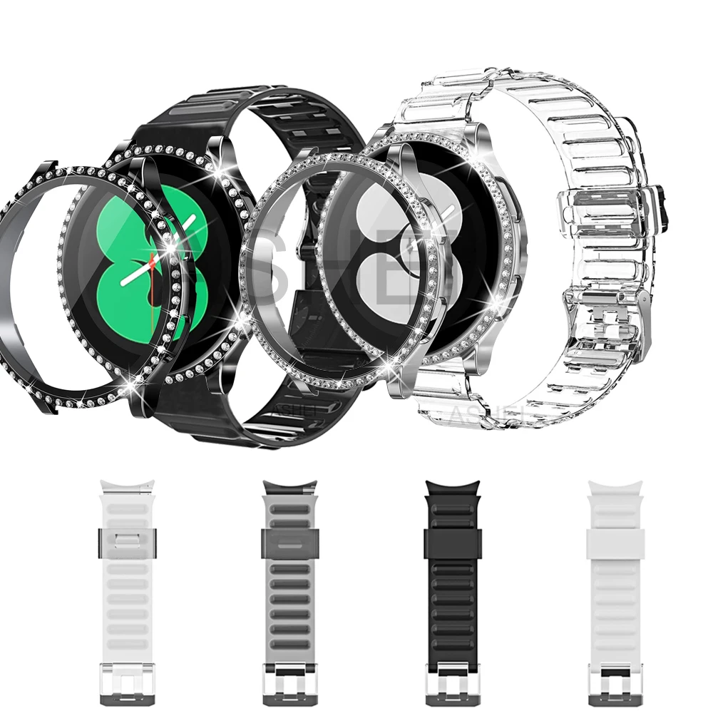 

2set for samsung galaxy watch 5 4 44mm 40mm band + case screen protector for galaxy watch5 40mm 44mm clear strap no gaps case