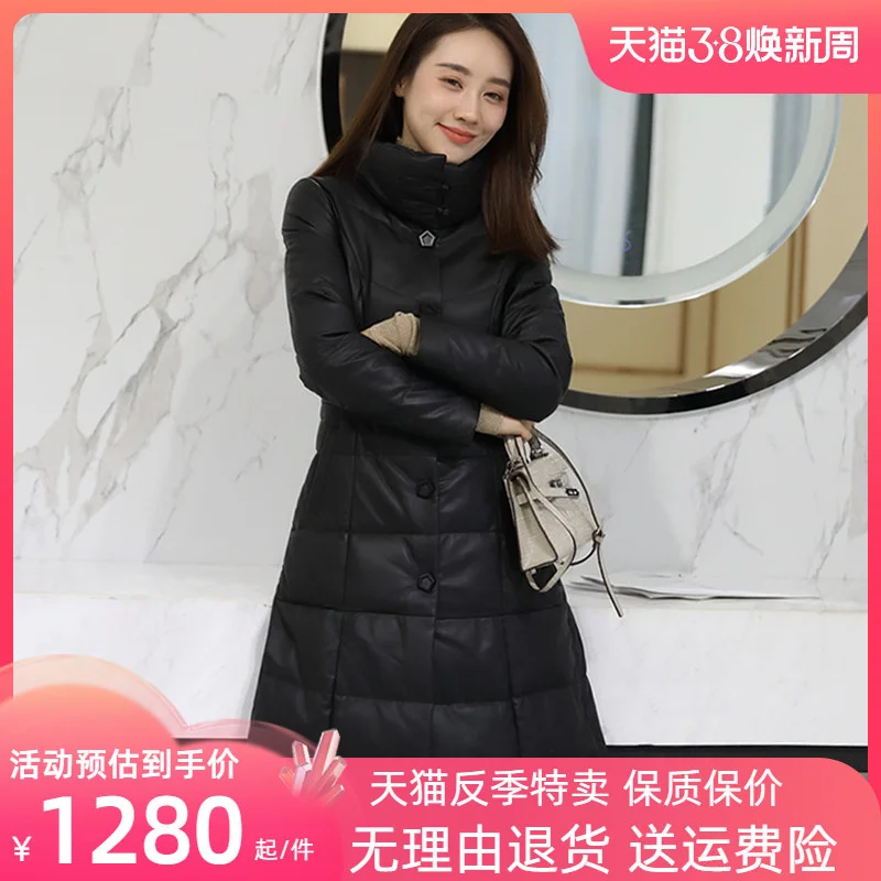 

Genuine leather down jacket women's mid length 2018 winter slim fitting and slim standing collar Haining sheep skin jacket