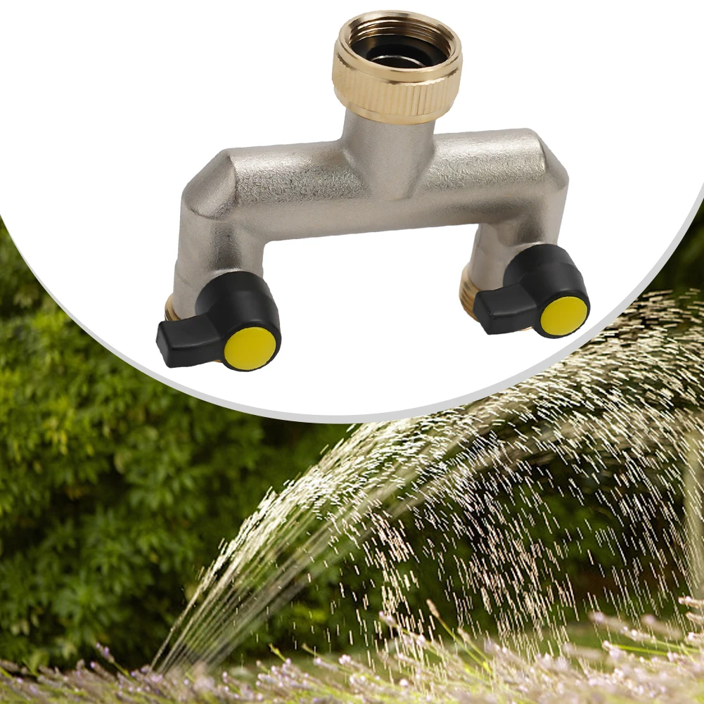 

3/4 Inch 2 Way Brass Tap Splitter Hose Tap Splitter Water Pipe Connection With 2 Irrigation Valves Garden Hose Splitter