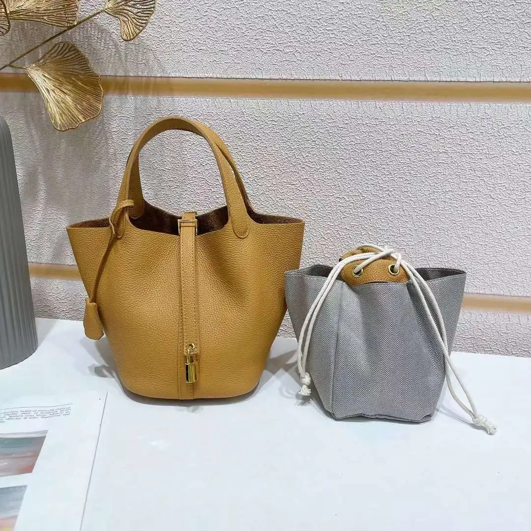 

High Quality Genuine Leather Basket Handbag For Women Tote Hand Bags With Inner Pocket