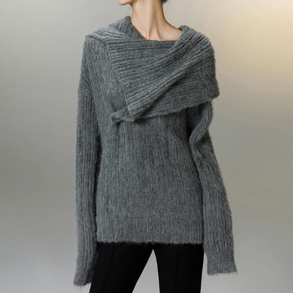 

Серый женский свитер с одним плечом и асимметричным воротником, топы, новинка сезона осень-зима 2022, простой индивидуальный пуловер Y2k