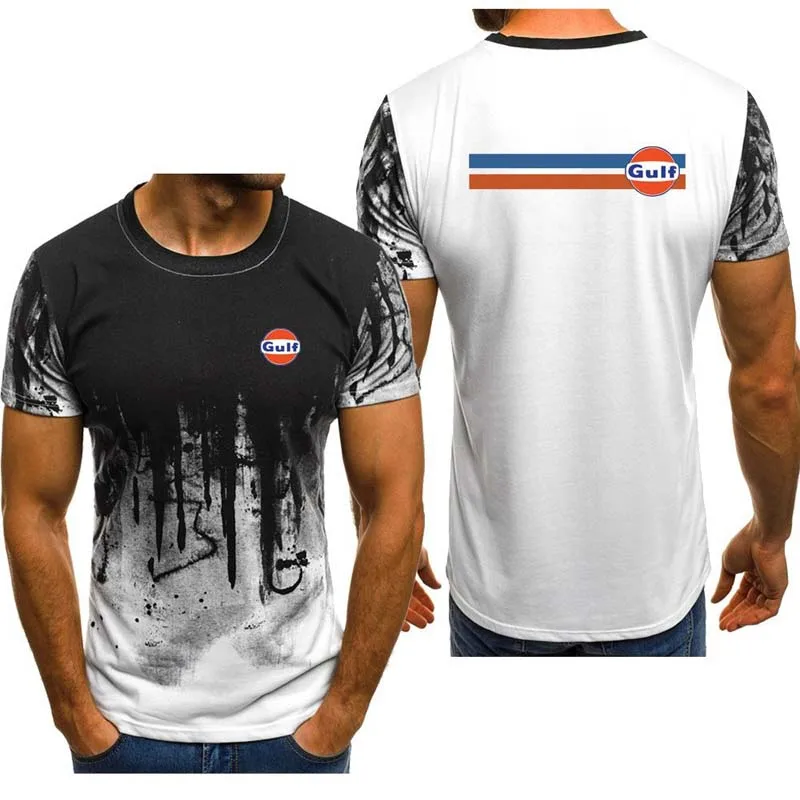 

High Quality Summer Men's short sleeve Gulf car logo t-shirt Printed O-Neck Cotton Comfortable Gradient casual Men's T-shirt 01