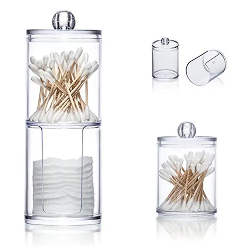 

Storage Box Acrylic Multifunctional Round Qtip Container Cosmetic Makeup Cotton Pad Organizer Jewelry Holder Candy