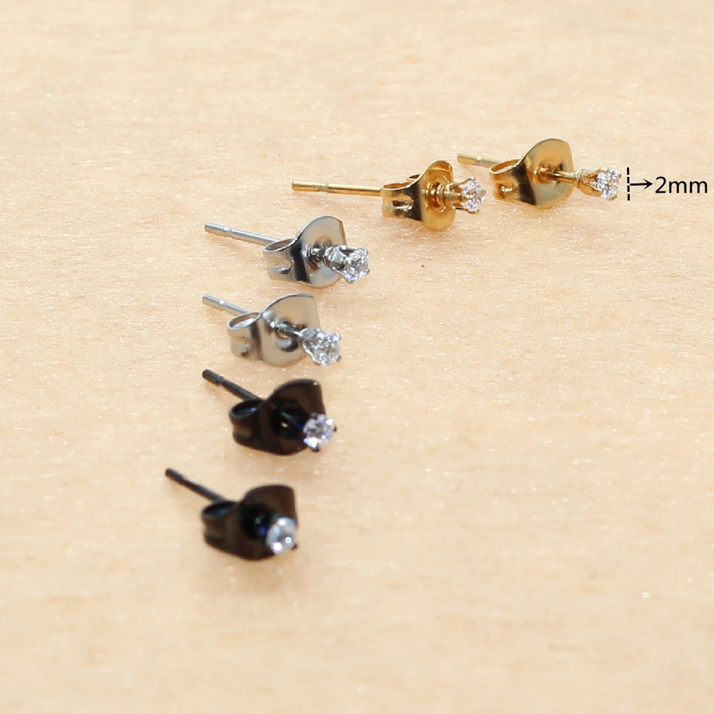

2mm Mini Size AAA Round Stud Earrings 316l Stianless Steel Needle Black Steel Gold Color Brief Jewelry For Choose No Allergy