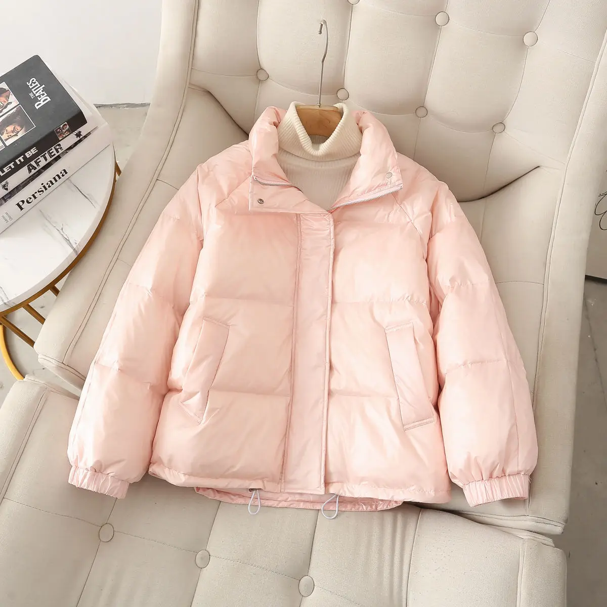 Women White Duck Down Jacket Stand Collar  Autumn Winter Short Outwear Casual Warm Loose Coat New Down Coat Outwear Ladies M50