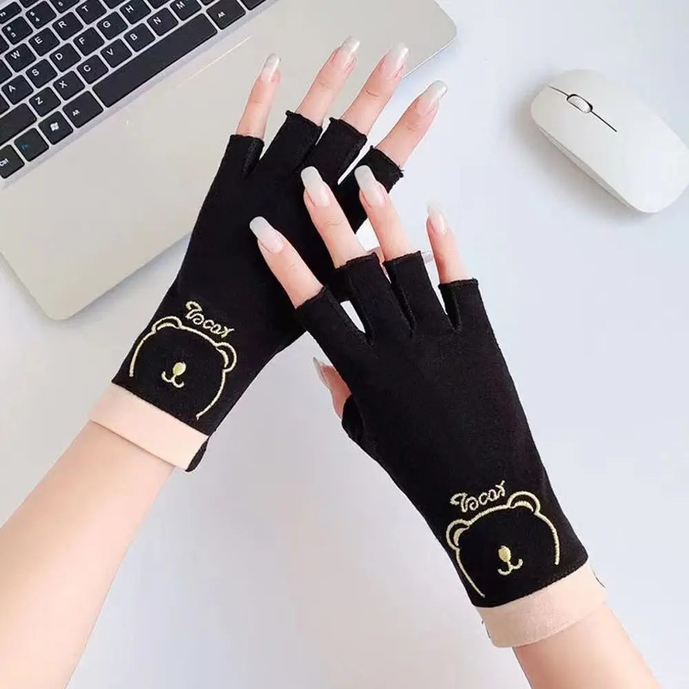 

Anti-UV Gloves Bear Driving Gloves Cotton Letter Touch Screen Gloves Women Gloves Summer Sunscreen Gloves Half Finger Gloves
