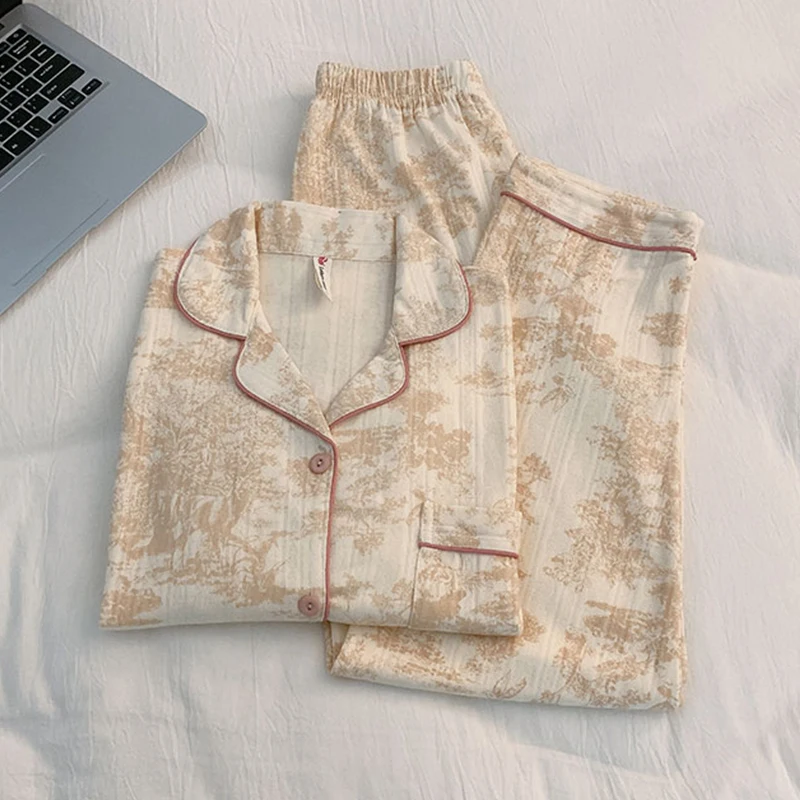 

Новинка весна-осень 2023, Женская пижама с длинным рукавом из чистого хлопка, зимняя одежда, милая домашняя одежда в стиле интернет-красного дня