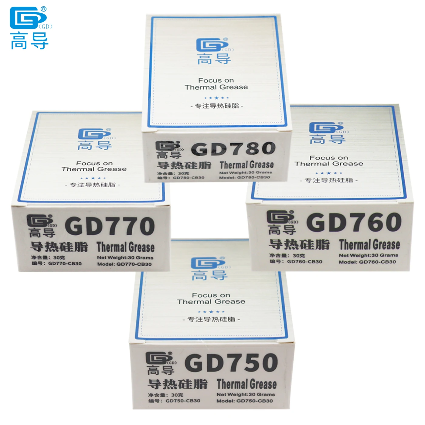 

GD770 Thermal Conductive Grease Paste Plaster Compound Heat Sink Net Weight 30 Grams Box Packaging Red/Blue/Purple/Green CB