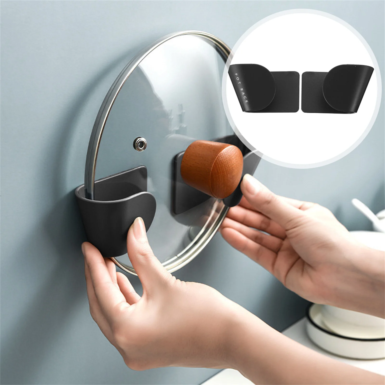 

3 Pairs Kitchen Lid Holder Rack Adhesive Metal Clothing Rack Ledge Pot Abs Material Metal Clothing