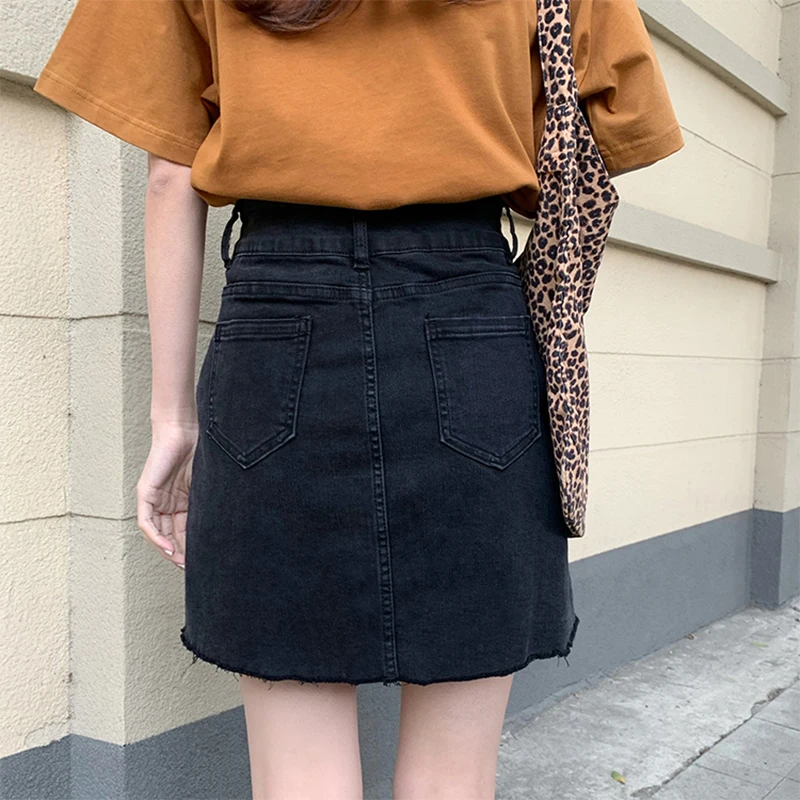 Jeans Women Summer Black Casual Commuter Shorts Women Stretch Denim Skirt Women High Waist Skirt with Skinny Edges Wrapped