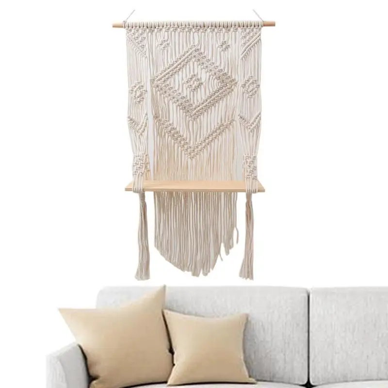 

Минималистичный богемный Настенный декор, уникальный подвесной Тканый гобелен с полкой, хлопковая веревка и высококачественное импортное ...