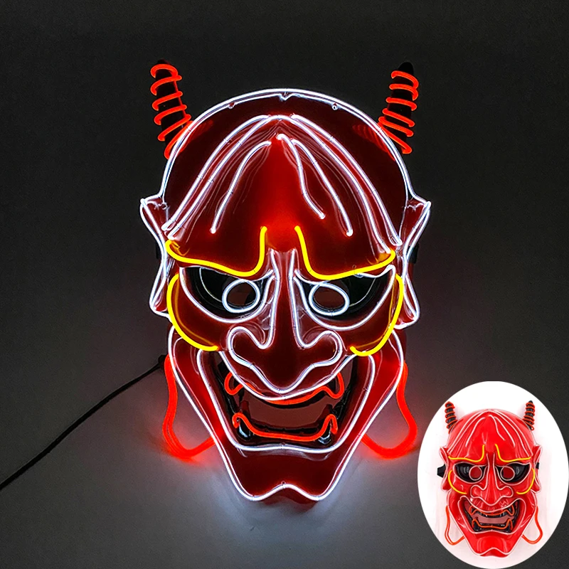 Фото Светодиодная маска Oni Demon, традиционный японский костюм самурая на Хэллоуин, реквизит, забавная маска, светящаяся маска Хання для мужчин, маска воина №4