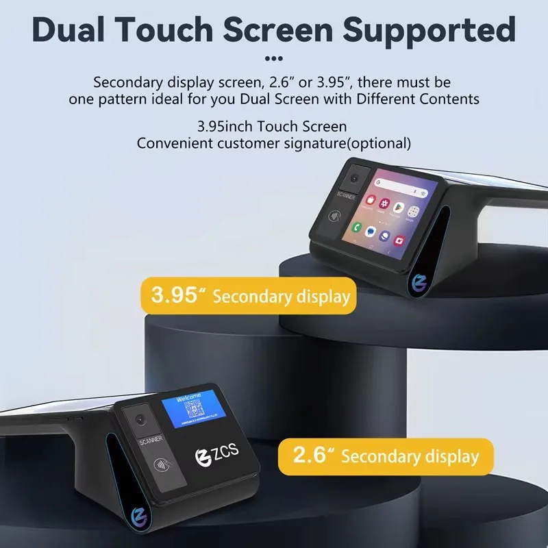 Фото POS-терминал Z108 на Android 14 с двумя экранами, кассовый аппарат для точек продаж, компактный билетный терминал с NFC-сканером и термопринтером 58/80 мм №2