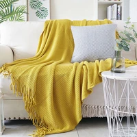 leisure solid color soft blanket for sofa cover towel knitted lap blanket tassel tablecloth tapestry home bedspread decoration