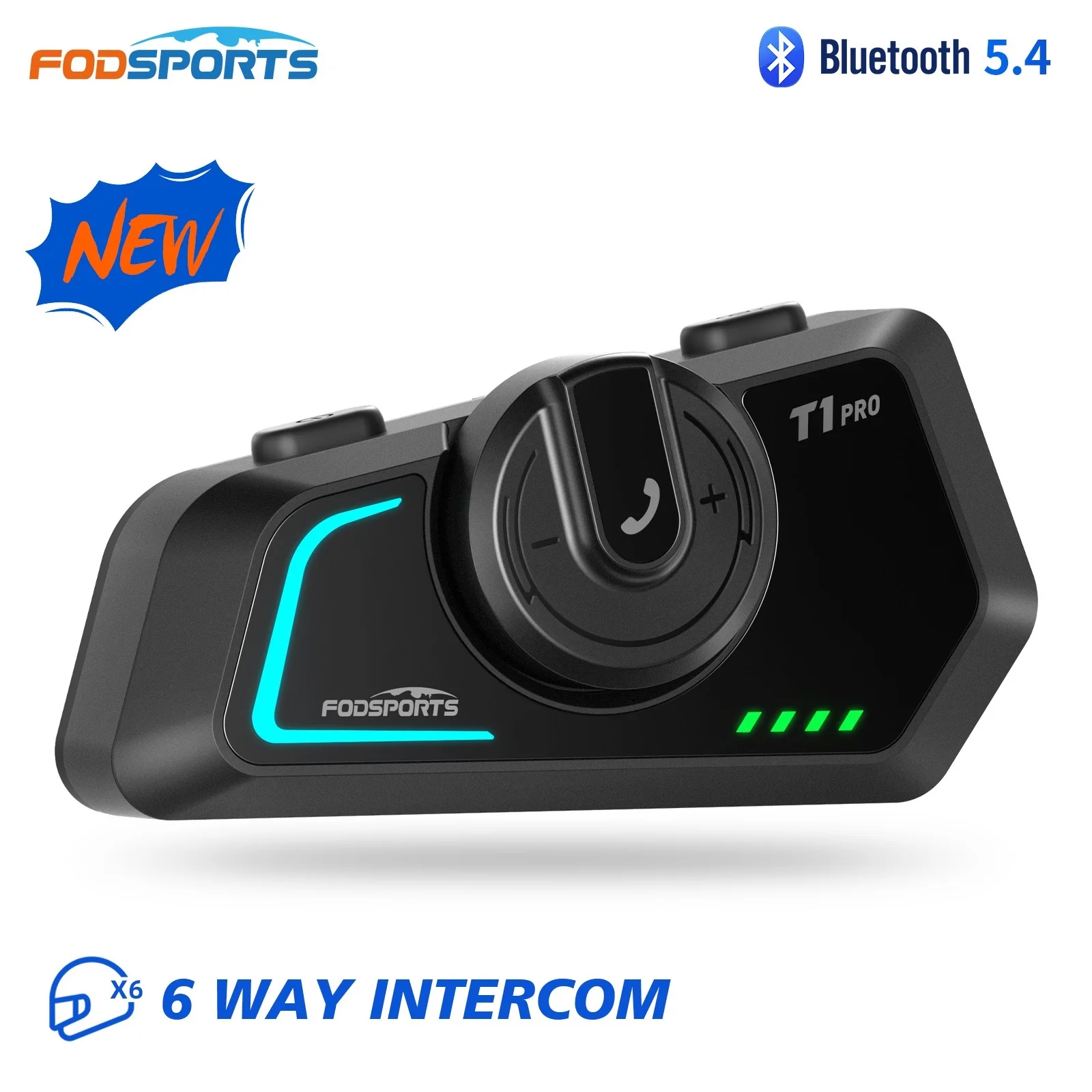 

Fodsports T1 Pro мотоциклетная гарнитура, беспроводная Bluetooth гарнитура для шлема, 6 райдеров на расстоянии 2000 м, BT5.4, FM-радио.