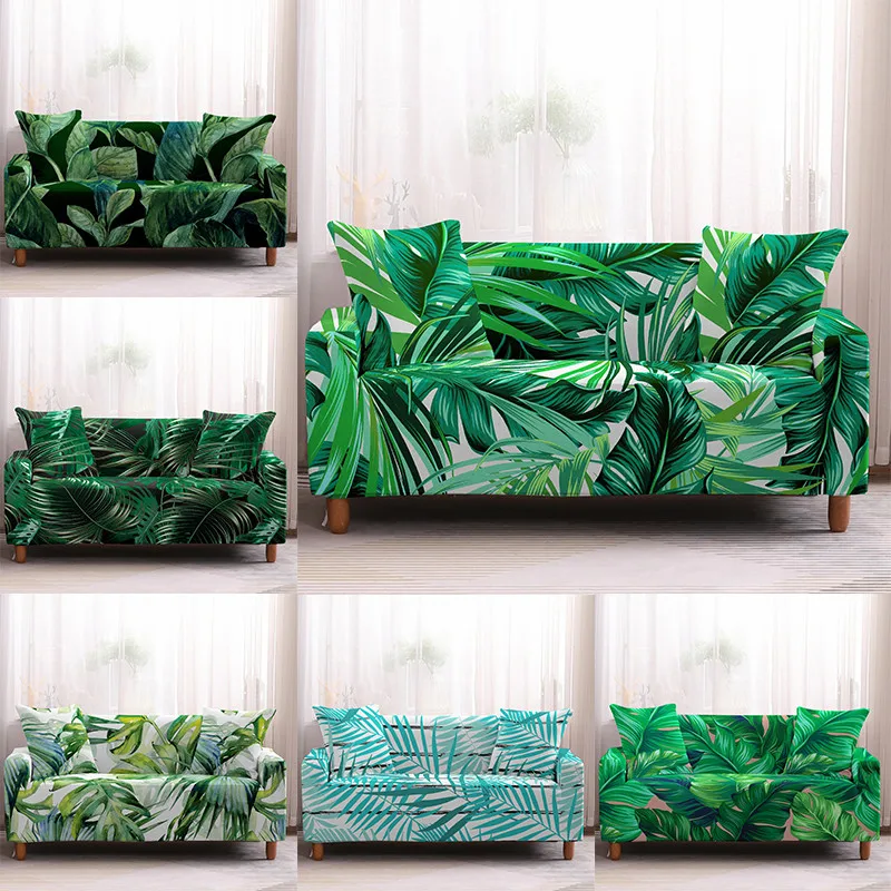 

Green Tropical Leaves Printed Elastic Sofa Covers Living Room Stretch Couch Cover Sofa Slipcover Chair Protector 1/2/3/4 Seater