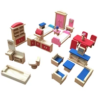 5sets kids toy colorful wooden accessories family bathroom simulation gift doll house furniture living room pretend play kitchen