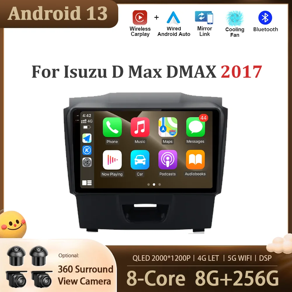 

Wireless CarPlay 4G SIM BT WIFI Car Multimedia Radio Player Android 13 For Isuzu D Max DMAX 2017 GPS Navigation Touch Screen