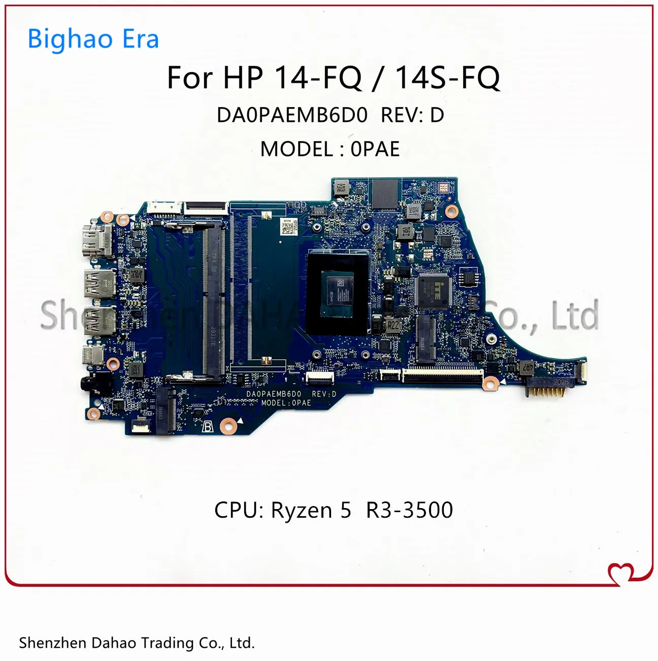 

Материнская плата DA0PAEMB6D0 0PAE для ноутбука HP 14-FQ 14S-FQ, материнская плата с процессором Ryzen 5 R5-3500 DDR4 100%, полностью протестирована