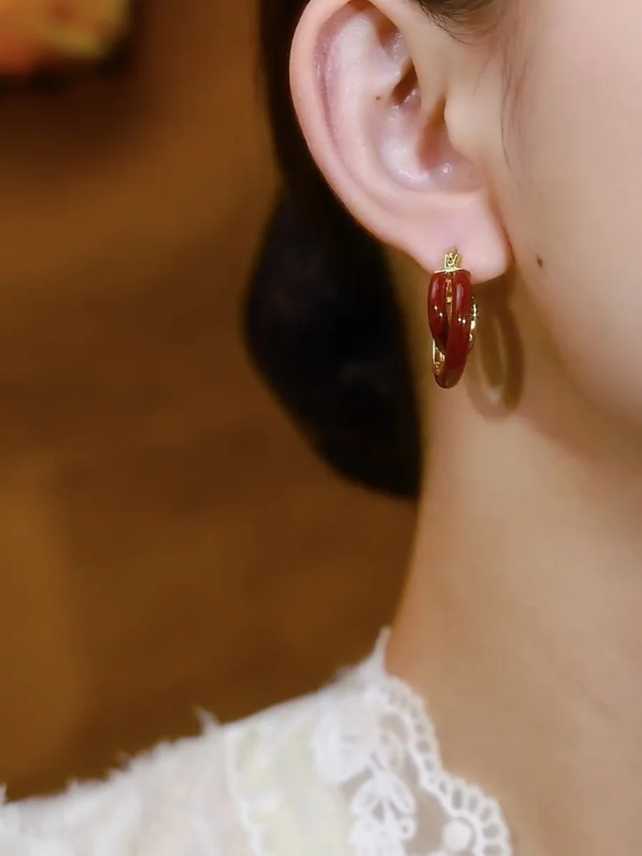 Французские серьги-кольца в стиле ретро Ankela красные контрастные цвета глазурь