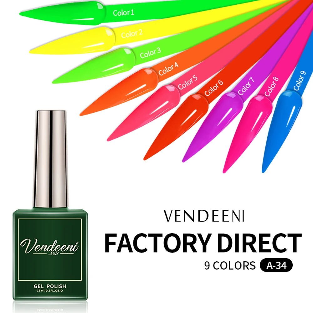 

Vendeeni 15 мл неоновый цвет гель-лак для ногтей конфеты ярко-розовый зеленый желтый Гель-лак для ногтей УФ-светодиодный гель-лак для ногтей