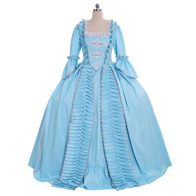 

18TH Century Colonial Marie Antoinette Blue Gown Dress Rococo 18th Century Blue Sack Back Gown Medieval Dress