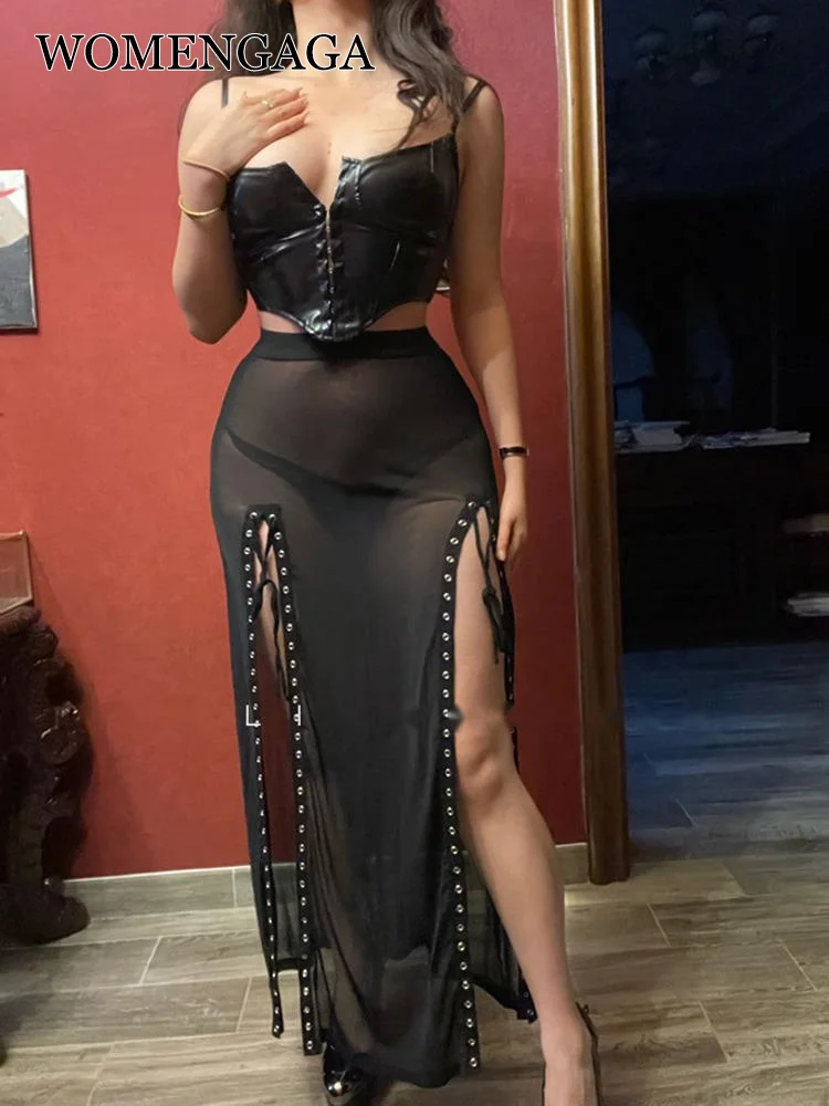 

TVVOVVIN 2022 Summer Mesh Thin Transparent Hot Sexy Bandage Long Skirt Tassel Fashion Korean Women Sweet Girl Female Skirts 8TM