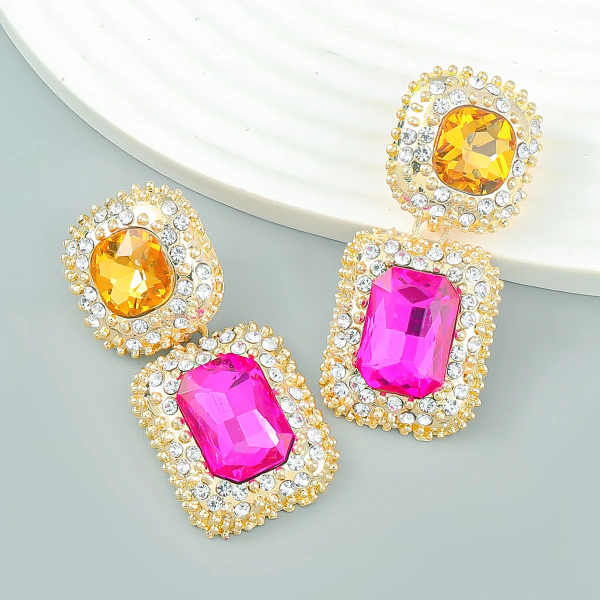 Vintage Square Green Crystal Dangle Earrings for Women Europe Style Luxury Banquet Party Jewelry Accessories 2023 Trend Brincos