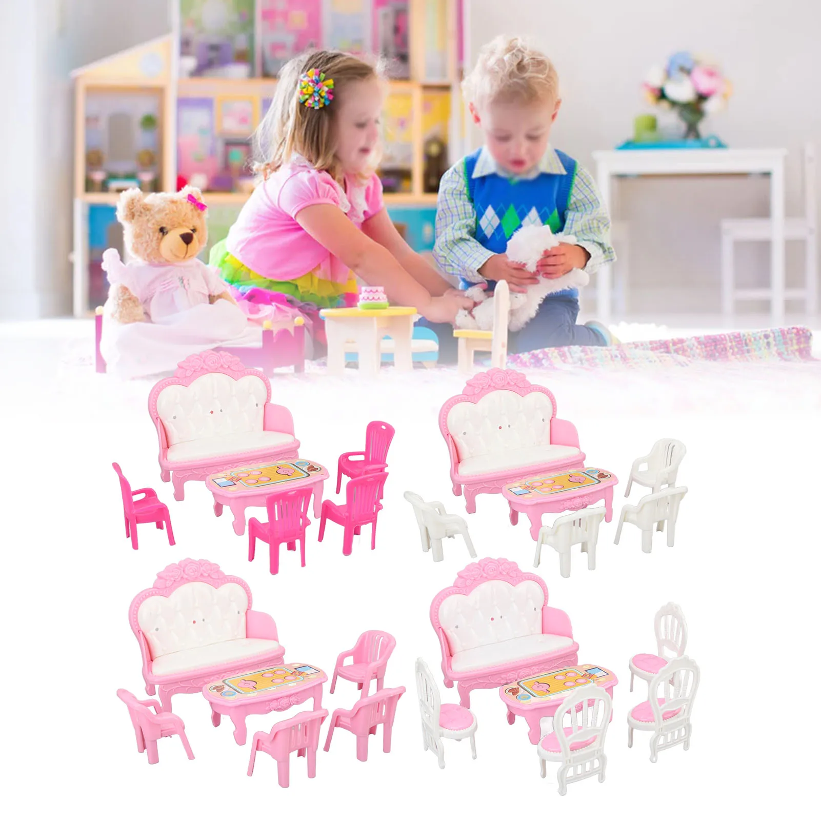 

Miniature Living Room Furniture Simulation Sofa Coffee Table Chair Furniture Model Set for 1/16 Dollhouse