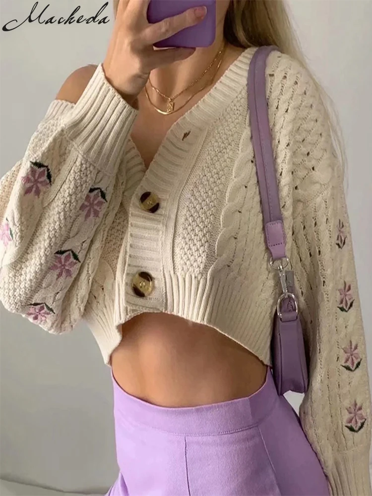 

Macheda Fashion Autumn Winter Casual Sweater Women Long Sleeve V Neck Knitting Single Breasted Cardigan Lady Top Clothing 2020