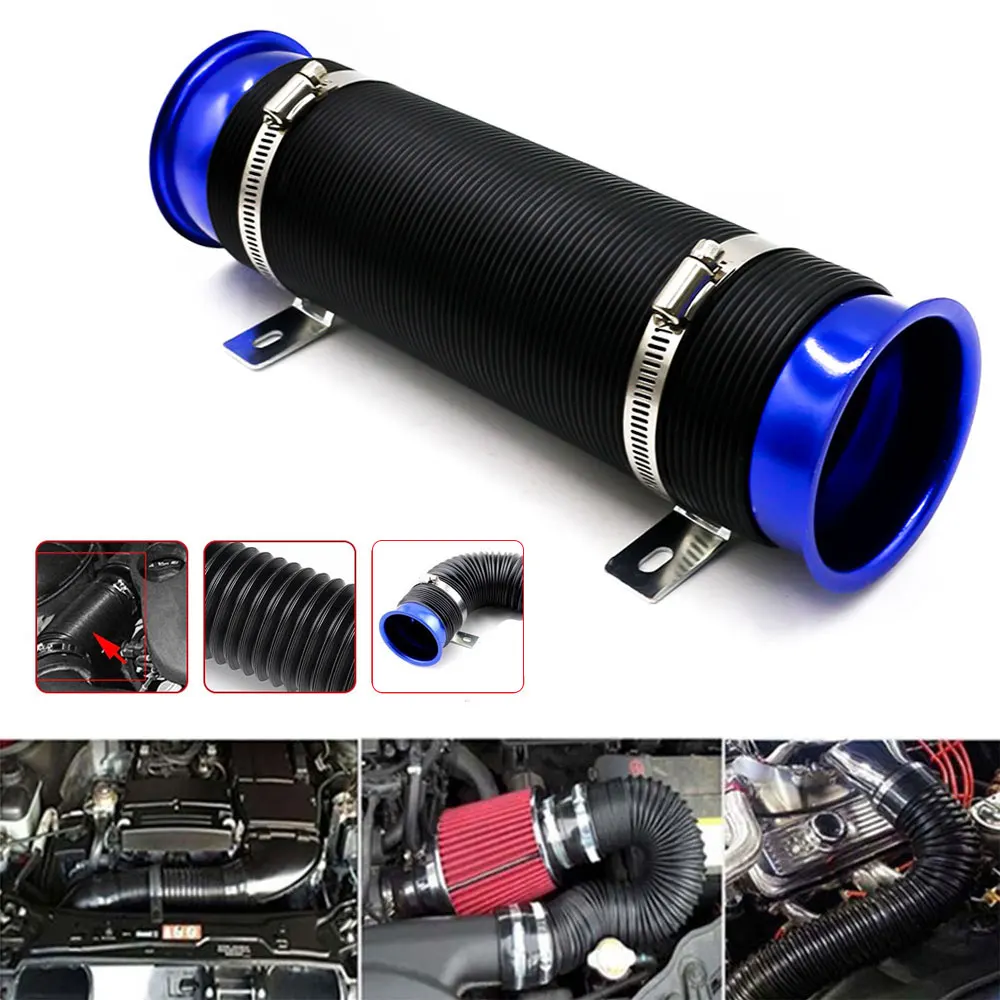 

76mm Car Air Filter Intake Cold Pipe Flexible Duct Feed Hose Kit With Tuyere Inlet Clamp Tube Hose Air Intake Pipe
