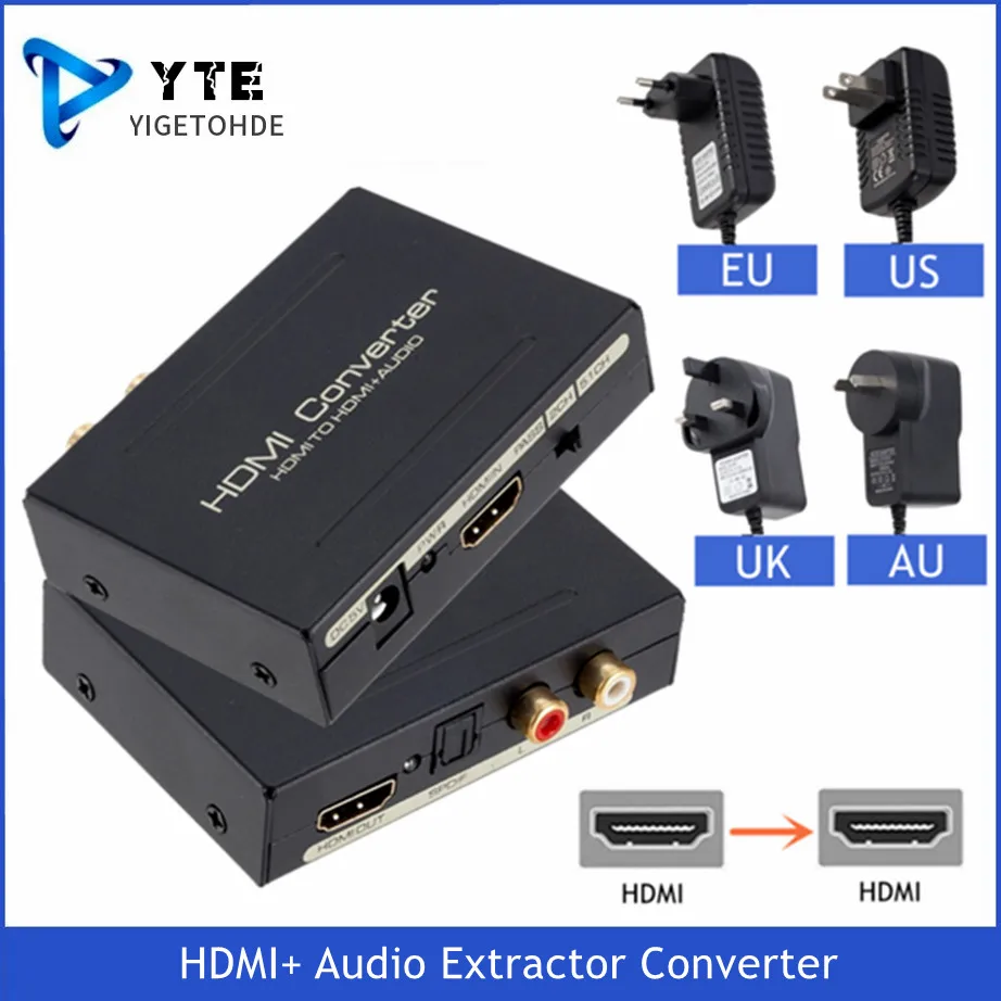 

YIGETOHDE 1080P HDMI-Совместимый оптический SPDIF RCA аналоговый аудио экстрактор конвертер сплиттер Поддержка L/R 2-канальный 5.1CH Surround