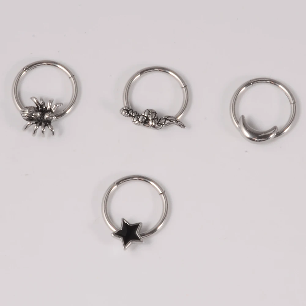 

1PC Steel Moon Star Septum Piercing Hinged Segment Nose Ring Septum Clicker Cartilage Tragus Clicker Body Piercing Jewelry 16G