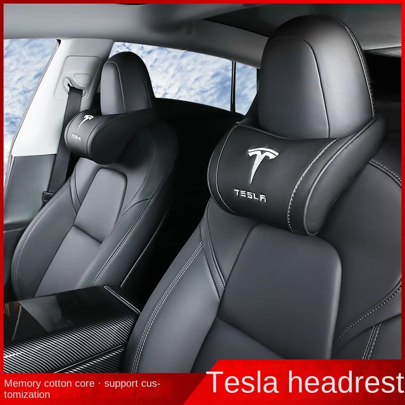 

Suitable for Tesla model3 car leather headrest neck pillow universal memory foam car seat headrest