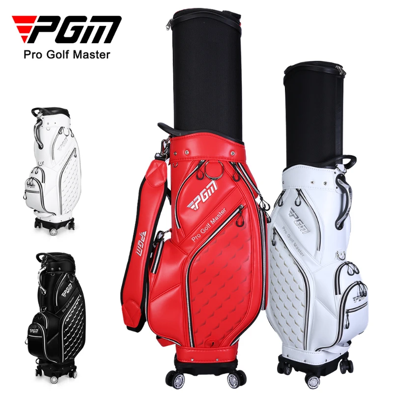 PGM Women Men's Wheel Golf Bags with Lock PU Waterproof Golf Aviation Bag Large Capacity Portable Golf Bag with Cover for Women