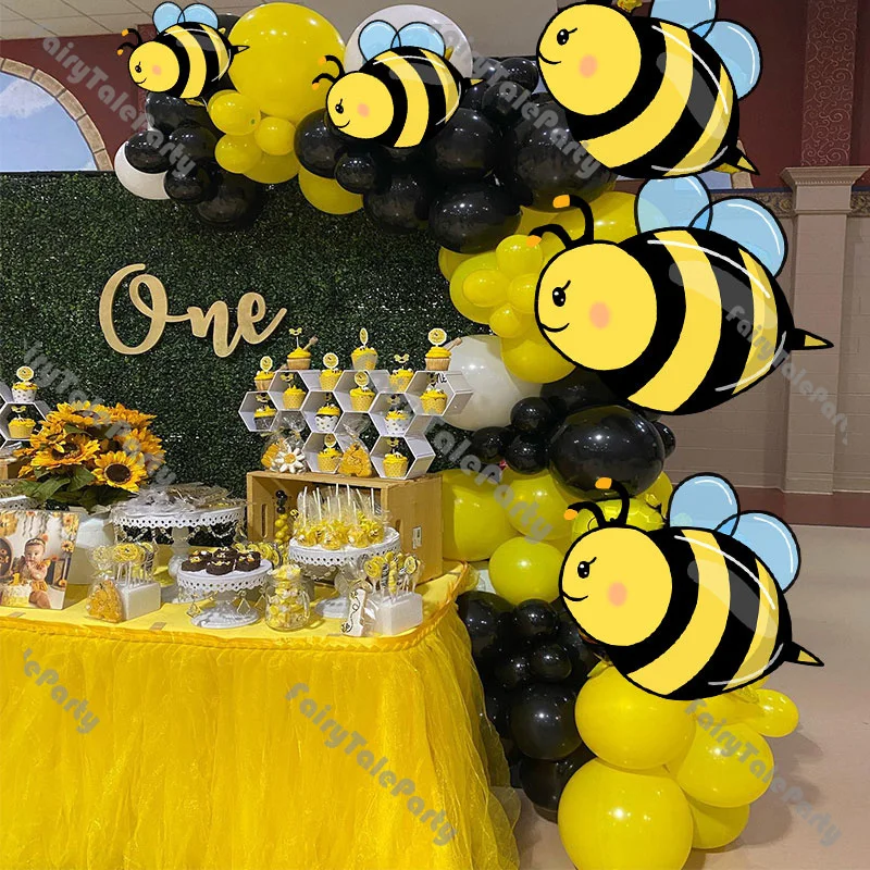 

85pcs Bee Foil Balloon Arch Matte Yellow and White Bee Party Balloon Garland Kit Baby Shower Birthday Wedding Bride Decorations