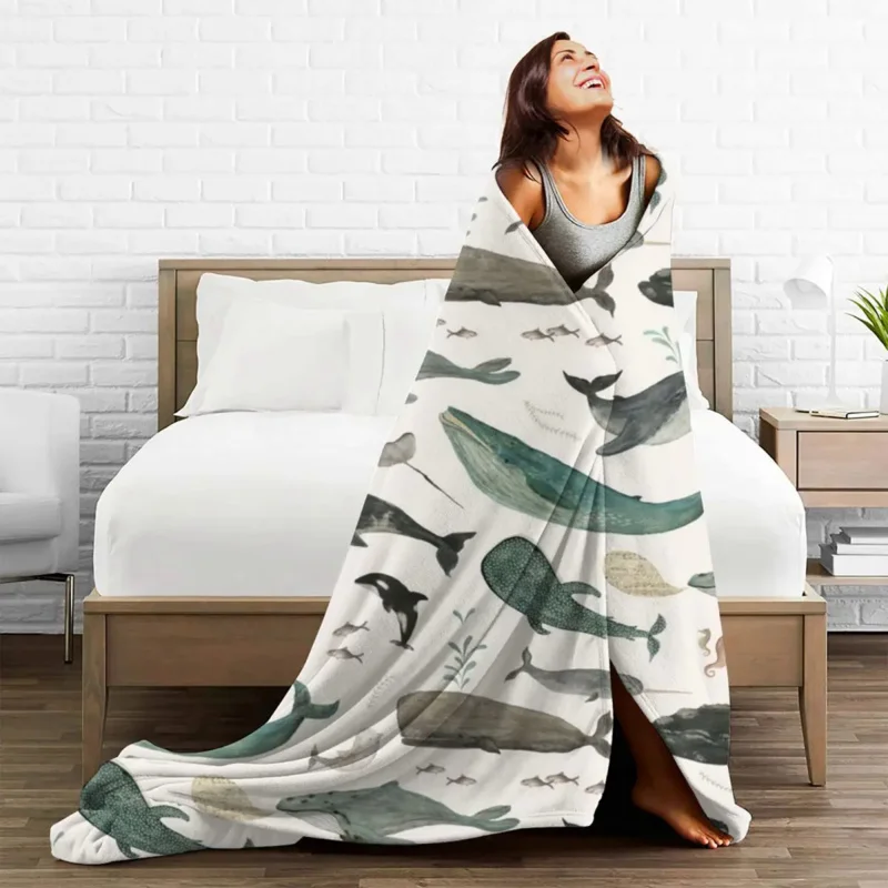 Одеяла с рисунком Кита песни Orcas и Narwhals aquaрель биология фланелевые Смешные теплые