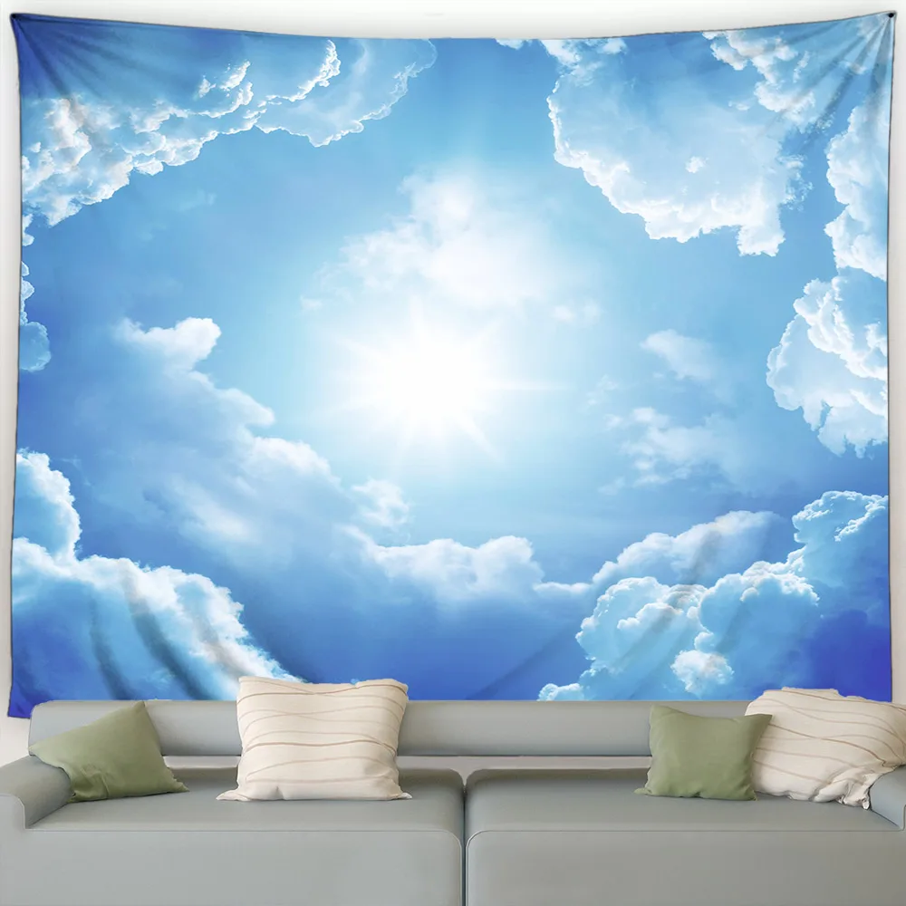 Синее небо и белые облака гобелен Природный Пейзаж Настенный фон ткань Бохо для