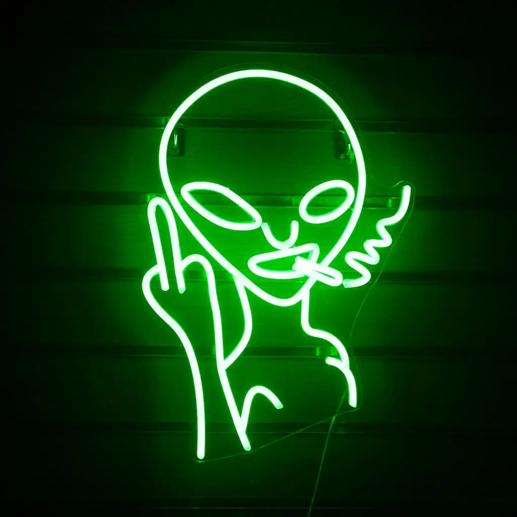 Ineonlife Neon Sign Light LED Smoking Alien Design Personality Fun Bar Party Restaurant Club House Advertising Wall Decoration