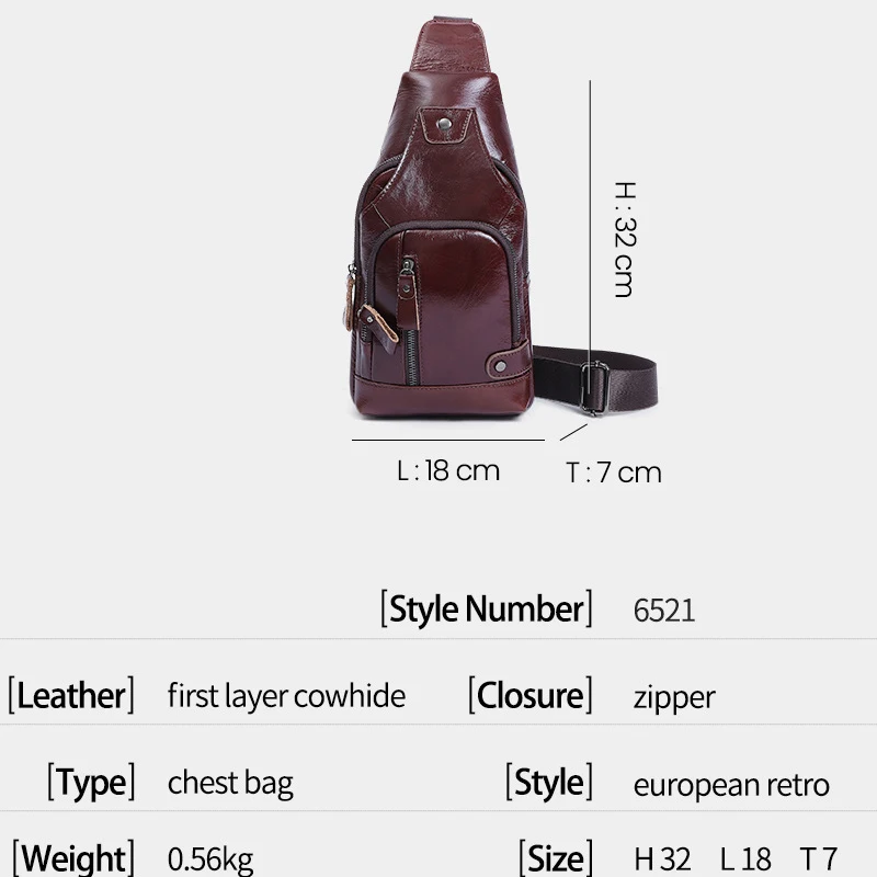 Fashion Cowhide Genuine Leather Waterproof Casual Daypack Sling Shoulder Chest Crossbody Bag for Men Outdoor Hiking Backpack