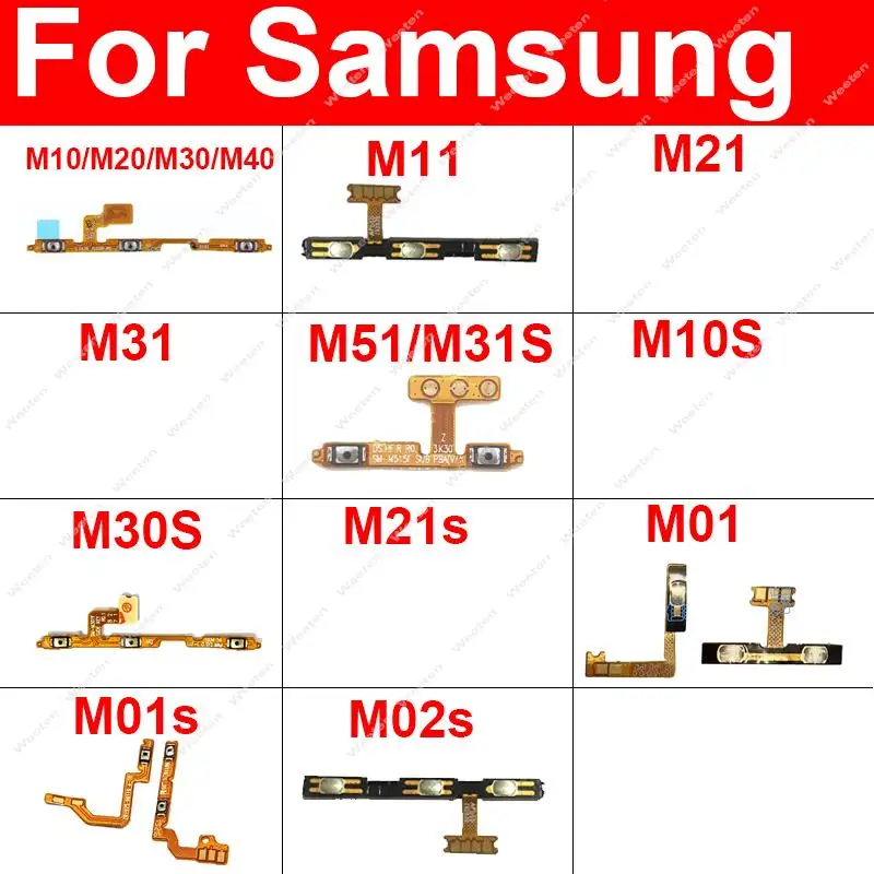 

Power Volume Flex Cable For Samsung Galaxy M10 M105 M20 M205 M30 M305 M40 M405 M11 M21 M31 M51 M31S M10S M30S M21S M01 M01s M02s