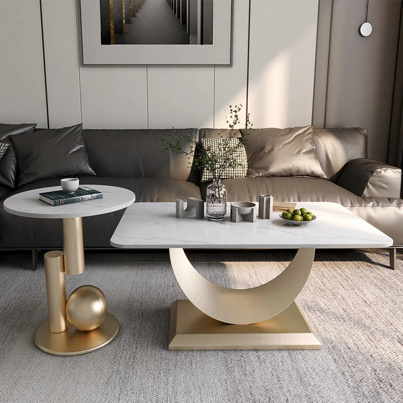 

Modern Nordic Coffee Table Living Room Luxury Legs Metal Round Coffee Table Rectangle Center Minimalist Home Muebles Furniture